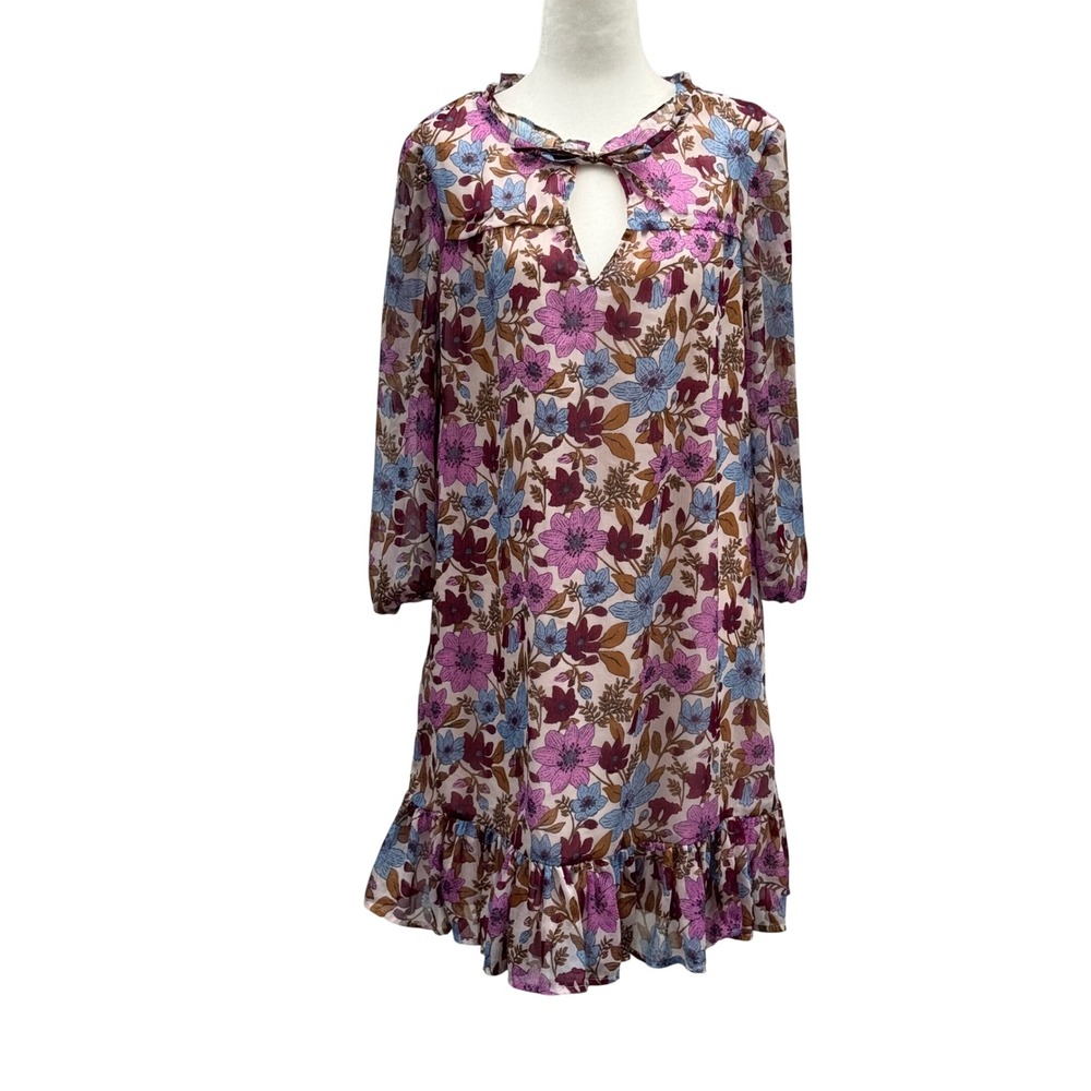 Vineyard Vines Dress Womens XS Stone Dahlia Floral Ruffle Keyhole Shift 2Q011507